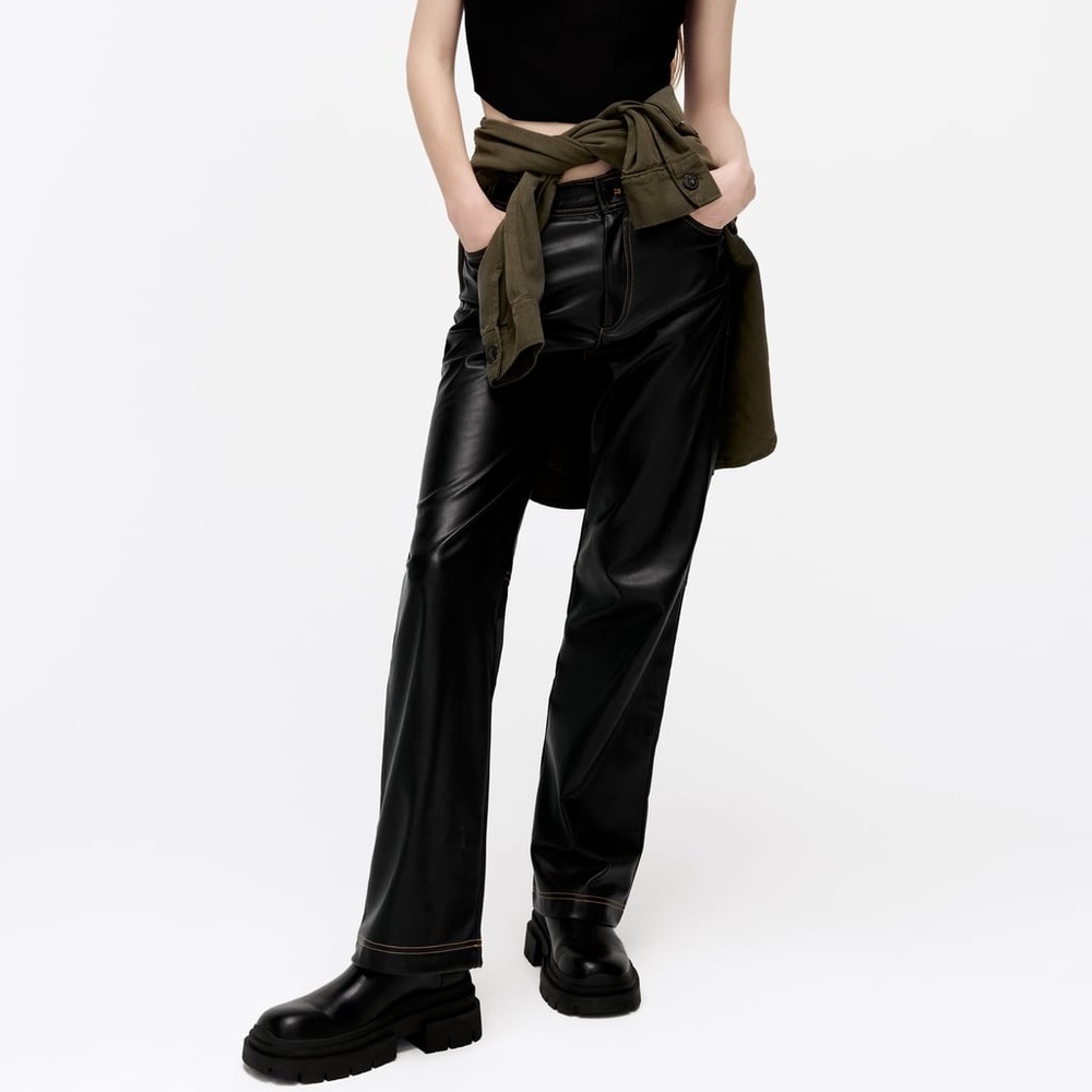 FAUX LEATHER STRAIGHT LEG PANTS